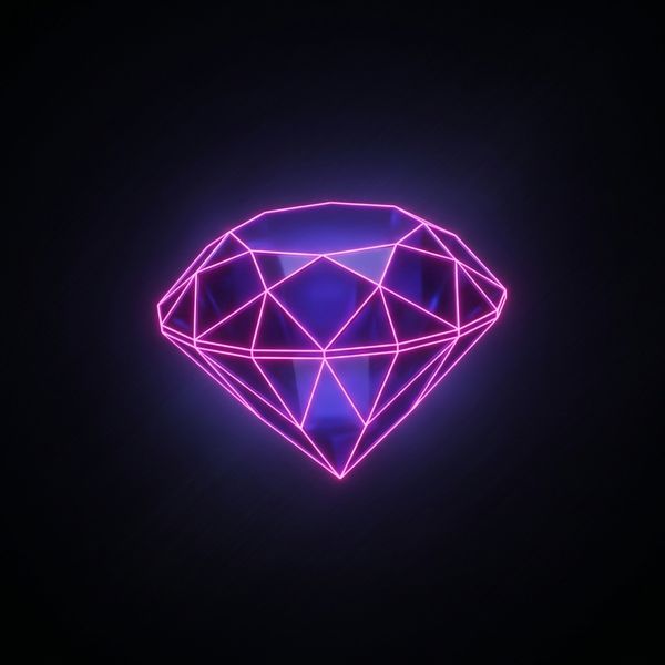 Faceted gem with neon rim-light on dark backdrop