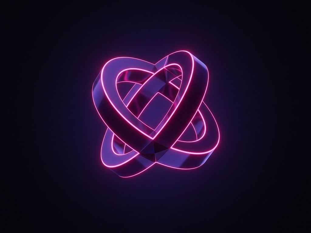 Abstract geometric form with neon glow on dark backdrop